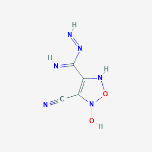 molecular formula C4H4N6O2 B068600 4-cyano-5-hydroxy-N-imino-2H-1,2,5-oxadiazole-3-carboximidamide CAS No. 173030-56-3