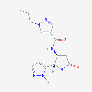 molecular formula C16H22N6O2 B6860159 N-[(2R,3R)-1-methyl-2-(2-methylpyrazol-3-yl)-5-oxopyrrolidin-3-yl]-1-propylpyrazole-4-carboxamide 