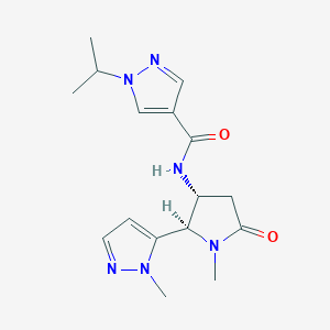 molecular formula C16H22N6O2 B6860188 N-[(2R,3R)-1-methyl-2-(2-methylpyrazol-3-yl)-5-oxopyrrolidin-3-yl]-1-propan-2-ylpyrazole-4-carboxamide 