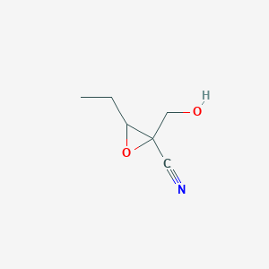 molecular formula C6H9NO2 B068602 3-Ethyl-2-(hydroxymethyl)oxirane-2-carbonitrile CAS No. 176956-53-9
