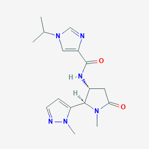 molecular formula C16H22N6O2 B6860204 N-[(2R,3R)-1-methyl-2-(2-methylpyrazol-3-yl)-5-oxopyrrolidin-3-yl]-1-propan-2-ylimidazole-4-carboxamide 