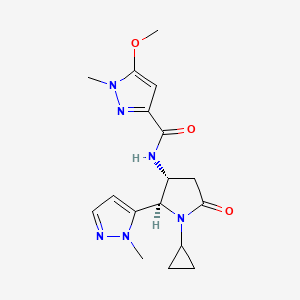 molecular formula C17H22N6O3 B6860284 N-[(2R,3R)-1-cyclopropyl-2-(2-methylpyrazol-3-yl)-5-oxopyrrolidin-3-yl]-5-methoxy-1-methylpyrazole-3-carboxamide 