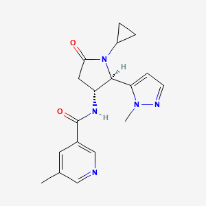 molecular formula C18H21N5O2 B6860298 N-[(2R,3R)-1-cyclopropyl-2-(2-methylpyrazol-3-yl)-5-oxopyrrolidin-3-yl]-5-methylpyridine-3-carboxamide 