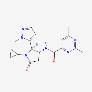 molecular formula C18H22N6O2 B6860305 N-[(2R,3R)-1-cyclopropyl-2-(2-methylpyrazol-3-yl)-5-oxopyrrolidin-3-yl]-2,6-dimethylpyrimidine-4-carboxamide 