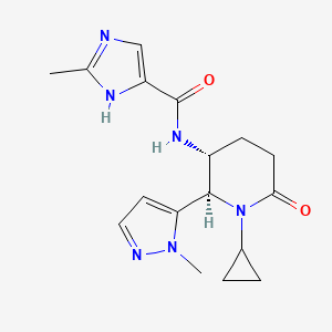 molecular formula C17H22N6O2 B6860392 N-[(2R,3R)-1-cyclopropyl-2-(2-methylpyrazol-3-yl)-6-oxopiperidin-3-yl]-2-methyl-1H-imidazole-5-carboxamide 