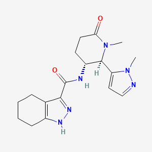 molecular formula C18H24N6O2 B6860439 N-[(2R,3R)-1-methyl-2-(2-methylpyrazol-3-yl)-6-oxopiperidin-3-yl]-4,5,6,7-tetrahydro-1H-indazole-3-carboxamide 