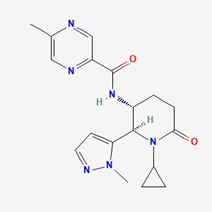 molecular formula C18H22N6O2 B6860536 N-[(2R,3R)-1-cyclopropyl-2-(2-methylpyrazol-3-yl)-6-oxopiperidin-3-yl]-5-methylpyrazine-2-carboxamide 