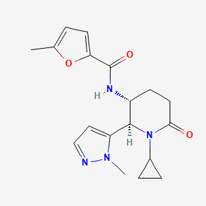 molecular formula C18H22N4O3 B6860650 N-[(2R,3R)-1-cyclopropyl-2-(2-methylpyrazol-3-yl)-6-oxopiperidin-3-yl]-5-methylfuran-2-carboxamide 