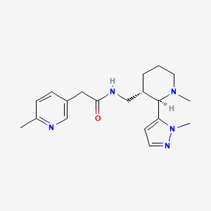 molecular formula C19H27N5O B6860798 N-[[(2R,3S)-1-methyl-2-(2-methylpyrazol-3-yl)piperidin-3-yl]methyl]-2-(6-methylpyridin-3-yl)acetamide 