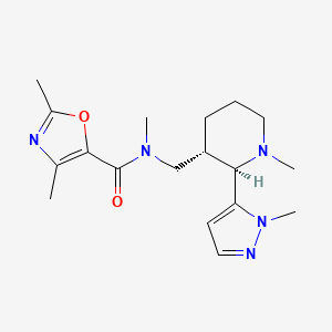 molecular formula C18H27N5O2 B6860968 N,2,4-trimethyl-N-[[(2R,3S)-1-methyl-2-(2-methylpyrazol-3-yl)piperidin-3-yl]methyl]-1,3-oxazole-5-carboxamide 
