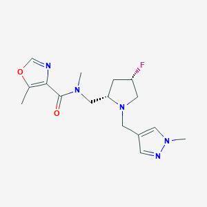 molecular formula C16H22FN5O2 B6861346 N-[[(2S,4S)-4-fluoro-1-[(1-methylpyrazol-4-yl)methyl]pyrrolidin-2-yl]methyl]-N,5-dimethyl-1,3-oxazole-4-carboxamide 