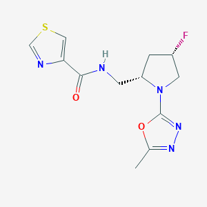 molecular formula C12H14FN5O2S B6861380 N-[[(2S,4S)-4-fluoro-1-(5-methyl-1,3,4-oxadiazol-2-yl)pyrrolidin-2-yl]methyl]-1,3-thiazole-4-carboxamide 