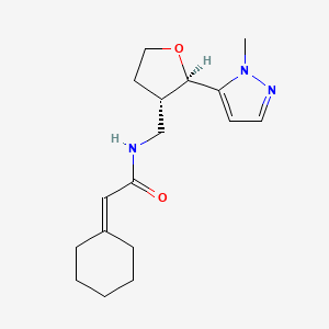 molecular formula C17H25N3O2 B6861402 2-cyclohexylidene-N-[[(2R,3S)-2-(2-methylpyrazol-3-yl)oxolan-3-yl]methyl]acetamide 