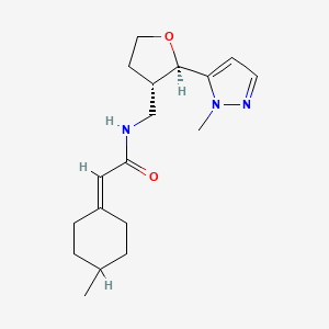 molecular formula C18H27N3O2 B6861406 2-(4-methylcyclohexylidene)-N-[[(2R,3S)-2-(2-methylpyrazol-3-yl)oxolan-3-yl]methyl]acetamide 