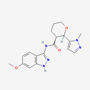 molecular formula C18H21N5O3 B6861426 (2R,3R)-N-(6-methoxy-1H-indazol-3-yl)-2-(2-methylpyrazol-3-yl)oxane-3-carboxamide 