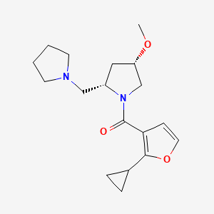 molecular formula C18H26N2O3 B6861677 (2-cyclopropylfuran-3-yl)-[(2S,4S)-4-methoxy-2-(pyrrolidin-1-ylmethyl)pyrrolidin-1-yl]methanone 