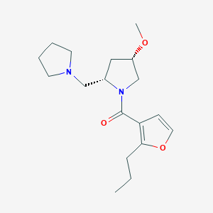 molecular formula C18H28N2O3 B6861697 [(2S,4S)-4-methoxy-2-(pyrrolidin-1-ylmethyl)pyrrolidin-1-yl]-(2-propylfuran-3-yl)methanone 