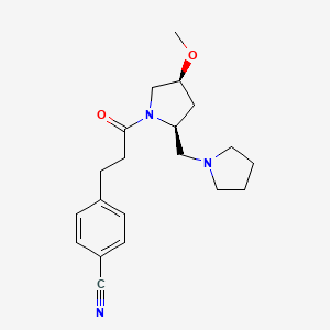 molecular formula C20H27N3O2 B6861802 4-[3-[(2S,4S)-4-methoxy-2-(pyrrolidin-1-ylmethyl)pyrrolidin-1-yl]-3-oxopropyl]benzonitrile 