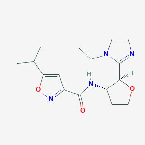 molecular formula C16H22N4O3 B6861979 N-[(2S,3S)-2-(1-ethylimidazol-2-yl)oxolan-3-yl]-5-propan-2-yl-1,2-oxazole-3-carboxamide 