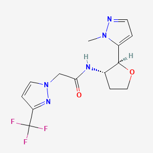 molecular formula C14H16F3N5O2 B6862161 N-[(2S,3S)-2-(2-methylpyrazol-3-yl)oxolan-3-yl]-2-[3-(trifluoromethyl)pyrazol-1-yl]acetamide 