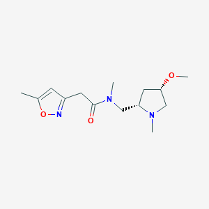 molecular formula C14H23N3O3 B6862322 N-[[(2S,4S)-4-methoxy-1-methylpyrrolidin-2-yl]methyl]-N-methyl-2-(5-methyl-1,2-oxazol-3-yl)acetamide 