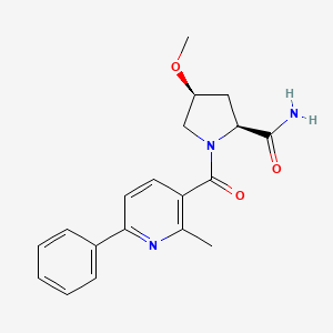 molecular formula C19H21N3O3 B6862623 (2S,4S)-4-methoxy-1-(2-methyl-6-phenylpyridine-3-carbonyl)pyrrolidine-2-carboxamide 