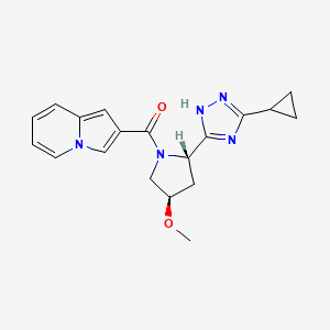 molecular formula C19H21N5O2 B6862723 [(2S,4R)-2-(3-cyclopropyl-1H-1,2,4-triazol-5-yl)-4-methoxypyrrolidin-1-yl]-indolizin-2-ylmethanone 