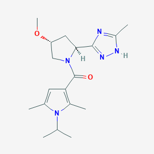 molecular formula C18H27N5O2 B6862728 (2,5-dimethyl-1-propan-2-ylpyrrol-3-yl)-[(2S,4R)-4-methoxy-2-(5-methyl-1H-1,2,4-triazol-3-yl)pyrrolidin-1-yl]methanone 
