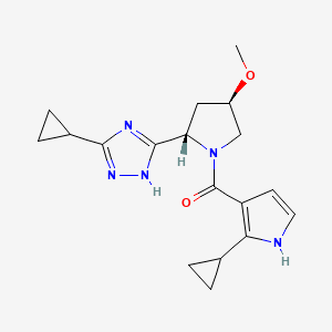 molecular formula C18H23N5O2 B6862748 (2-cyclopropyl-1H-pyrrol-3-yl)-[(2S,4R)-2-(3-cyclopropyl-1H-1,2,4-triazol-5-yl)-4-methoxypyrrolidin-1-yl]methanone 