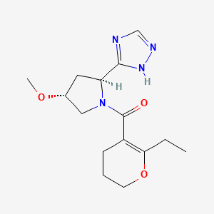 molecular formula C15H22N4O3 B6862796 (6-ethyl-3,4-dihydro-2H-pyran-5-yl)-[(2S,4R)-4-methoxy-2-(1H-1,2,4-triazol-5-yl)pyrrolidin-1-yl]methanone 