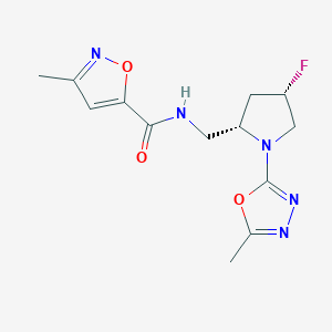 molecular formula C13H16FN5O3 B6862810 N-[[(2S,4S)-4-fluoro-1-(5-methyl-1,3,4-oxadiazol-2-yl)pyrrolidin-2-yl]methyl]-3-methyl-1,2-oxazole-5-carboxamide 