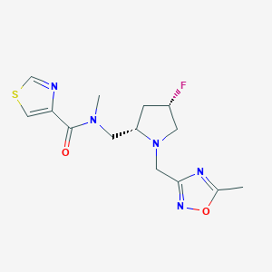 molecular formula C14H18FN5O2S B6862944 N-[[(2S,4S)-4-fluoro-1-[(5-methyl-1,2,4-oxadiazol-3-yl)methyl]pyrrolidin-2-yl]methyl]-N-methyl-1,3-thiazole-4-carboxamide 