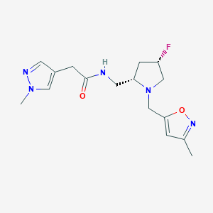 molecular formula C16H22FN5O2 B6862978 N-[[(2S,4S)-4-fluoro-1-[(3-methyl-1,2-oxazol-5-yl)methyl]pyrrolidin-2-yl]methyl]-2-(1-methylpyrazol-4-yl)acetamide 