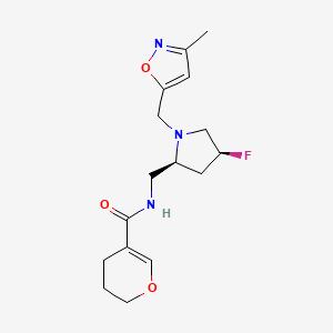molecular formula C16H22FN3O3 B6863096 N-[[(2S,4S)-4-fluoro-1-[(3-methyl-1,2-oxazol-5-yl)methyl]pyrrolidin-2-yl]methyl]-3,4-dihydro-2H-pyran-5-carboxamide 
