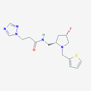 molecular formula C15H20FN5OS B6863101 N-[[(2S,4S)-4-fluoro-1-(thiophen-2-ylmethyl)pyrrolidin-2-yl]methyl]-3-(1,2,4-triazol-1-yl)propanamide 
