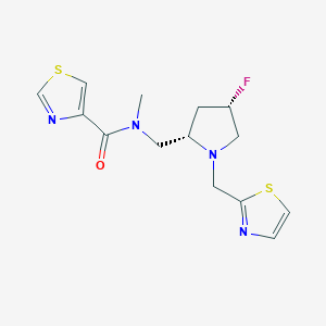 molecular formula C14H17FN4OS2 B6863208 N-[[(2S,4S)-4-fluoro-1-(1,3-thiazol-2-ylmethyl)pyrrolidin-2-yl]methyl]-N-methyl-1,3-thiazole-4-carboxamide 