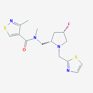 molecular formula C15H19FN4OS2 B6863213 N-[[(2S,4S)-4-fluoro-1-(1,3-thiazol-2-ylmethyl)pyrrolidin-2-yl]methyl]-N,3-dimethyl-1,2-thiazole-4-carboxamide 
