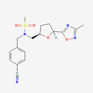 molecular formula C17H20N4O4S B6863274 N-[(4-cyanophenyl)methyl]-N-[[(2R,5S)-5-(3-methyl-1,2,4-oxadiazol-5-yl)oxolan-2-yl]methyl]methanesulfonamide 