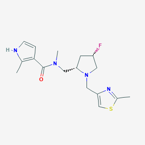 molecular formula C17H23FN4OS B6863314 N-[[(2S,4S)-4-fluoro-1-[(2-methyl-1,3-thiazol-4-yl)methyl]pyrrolidin-2-yl]methyl]-N,2-dimethyl-1H-pyrrole-3-carboxamide 