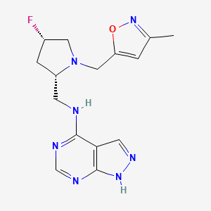 molecular formula C15H18FN7O B6863422 N-[[(2S,4S)-4-fluoro-1-[(3-methyl-1,2-oxazol-5-yl)methyl]pyrrolidin-2-yl]methyl]-1H-pyrazolo[3,4-d]pyrimidin-4-amine 