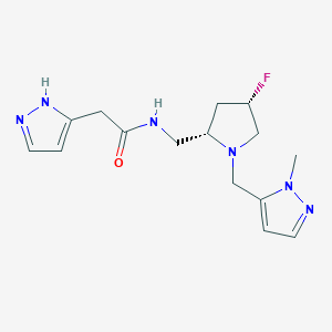 molecular formula C15H21FN6O B6863467 N-[[(2S,4S)-4-fluoro-1-[(2-methylpyrazol-3-yl)methyl]pyrrolidin-2-yl]methyl]-2-(1H-pyrazol-5-yl)acetamide 