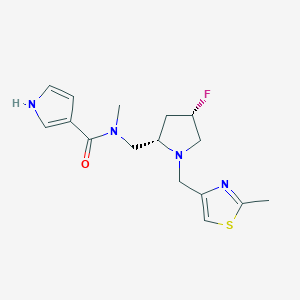 molecular formula C16H21FN4OS B6863548 N-[[(2S,4S)-4-fluoro-1-[(2-methyl-1,3-thiazol-4-yl)methyl]pyrrolidin-2-yl]methyl]-N-methyl-1H-pyrrole-3-carboxamide 