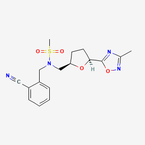 molecular formula C17H20N4O4S B6863599 N-[(2-cyanophenyl)methyl]-N-[[(2R,5S)-5-(3-methyl-1,2,4-oxadiazol-5-yl)oxolan-2-yl]methyl]methanesulfonamide 