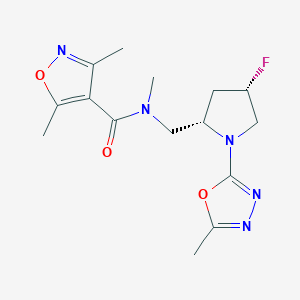 molecular formula C15H20FN5O3 B6863604 N-[[(2S,4S)-4-fluoro-1-(5-methyl-1,3,4-oxadiazol-2-yl)pyrrolidin-2-yl]methyl]-N,3,5-trimethyl-1,2-oxazole-4-carboxamide 