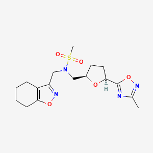 molecular formula C17H24N4O5S B6863616 N-[[(2R,5S)-5-(3-methyl-1,2,4-oxadiazol-5-yl)oxolan-2-yl]methyl]-N-(4,5,6,7-tetrahydro-1,2-benzoxazol-3-ylmethyl)methanesulfonamide 