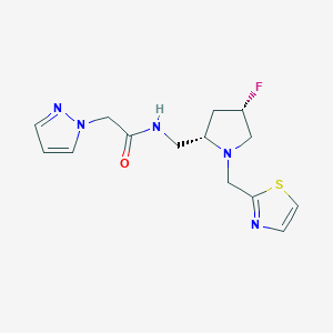 molecular formula C14H18FN5OS B6863624 N-[[(2S,4S)-4-fluoro-1-(1,3-thiazol-2-ylmethyl)pyrrolidin-2-yl]methyl]-2-pyrazol-1-ylacetamide 