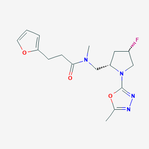 molecular formula C16H21FN4O3 B6863629 N-[[(2S,4S)-4-fluoro-1-(5-methyl-1,3,4-oxadiazol-2-yl)pyrrolidin-2-yl]methyl]-3-(furan-2-yl)-N-methylpropanamide 