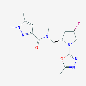 molecular formula C15H21FN6O2 B6863667 N-[[(2S,4S)-4-fluoro-1-(5-methyl-1,3,4-oxadiazol-2-yl)pyrrolidin-2-yl]methyl]-N,1,5-trimethylpyrazole-3-carboxamide 