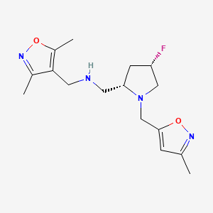 molecular formula C16H23FN4O2 B6863681 N-[(3,5-dimethyl-1,2-oxazol-4-yl)methyl]-1-[(2S,4S)-4-fluoro-1-[(3-methyl-1,2-oxazol-5-yl)methyl]pyrrolidin-2-yl]methanamine 