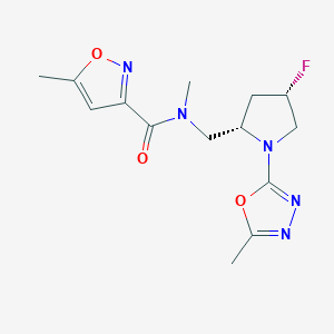molecular formula C14H18FN5O3 B6863685 N-[[(2S,4S)-4-fluoro-1-(5-methyl-1,3,4-oxadiazol-2-yl)pyrrolidin-2-yl]methyl]-N,5-dimethyl-1,2-oxazole-3-carboxamide 